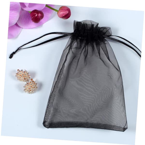 Organza Gift Jewelry Mesh Bags 100 Pack with Drawstring, 10x15cm, Black, Suitable for Baby Shower, Birthday Party Favor, Christmas Gifts, etc