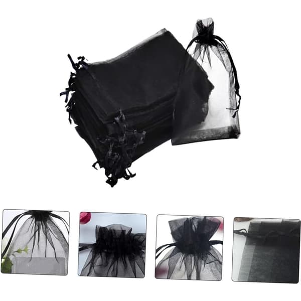 Organza Gift Jewelry Mesh Bags 100 Pack with Drawstring, 10x15cm, Black, Suitable for Baby Shower, Birthday Party Favor, Christmas Gifts, etc