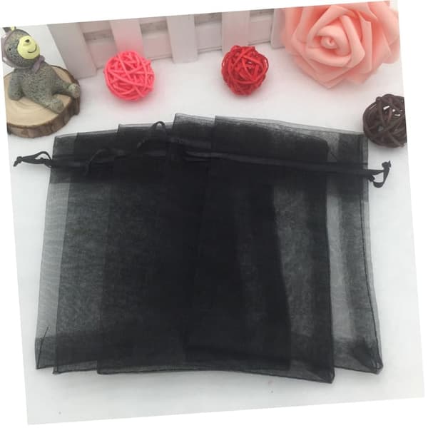 Organza Gift Jewelry Mesh Bags 100 Pack with Drawstring, 10x15cm, Black, Suitable for Baby Shower, Birthday Party Favor, Christmas Gifts, etc
