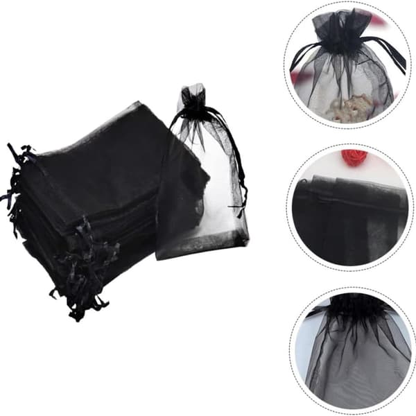 Organza Gift Jewelry Mesh Bags 100 Pack with Drawstring, 10x15cm, Black, Suitable for Baby Shower, Birthday Party Favor, Christmas Gifts, etc