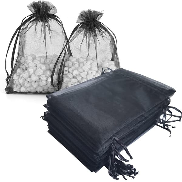 Organza Gift Jewelry Mesh Bags 100 Pack with Drawstring, 10x15cm, Black, Suitable for Baby Shower, Birthday Party Favor, Christmas Gifts, etc