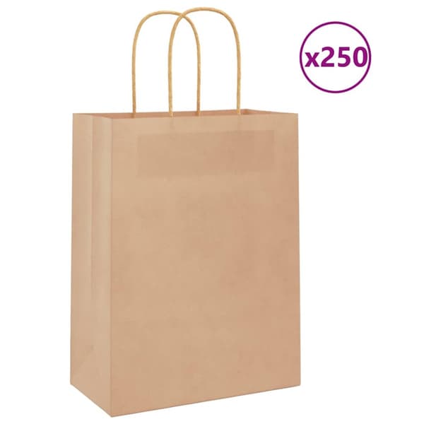 Papperspåsar 250 st med handtag brun 21x11x28 cm