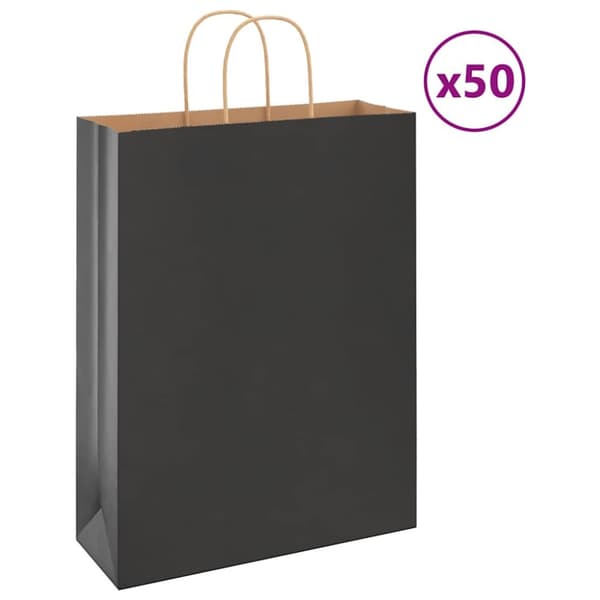 Kraftpapperspåsar 50 st med handtag svart 32x12x42 cm