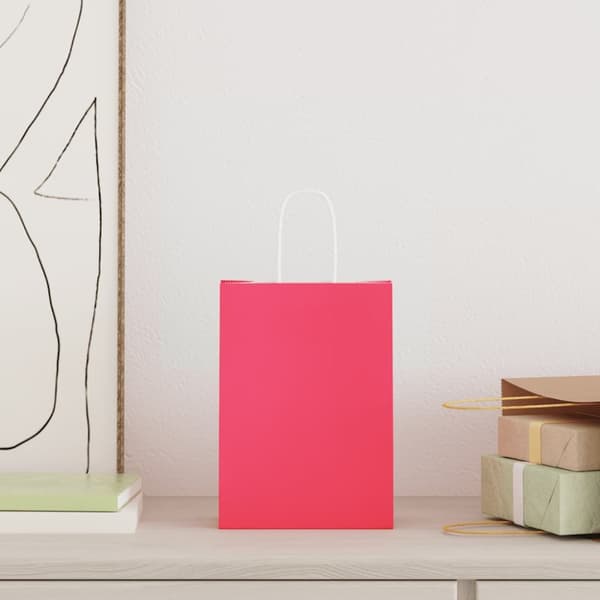 Kraftpapperspåsar 250 st med handtag rosa 15x8x21 cm