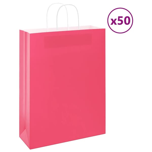 Kraftpapperspåsar 50 st med handtag rosa 32x12x42 cm