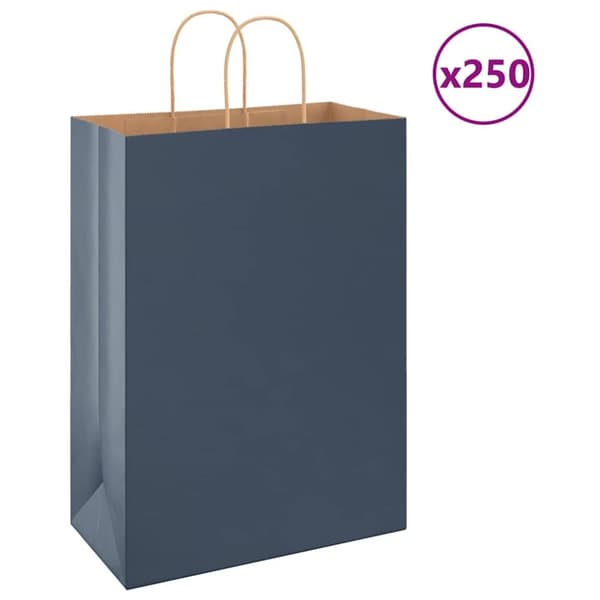 Kraftpapperspåsar 250 st med handtag blå 32x17x44 cm