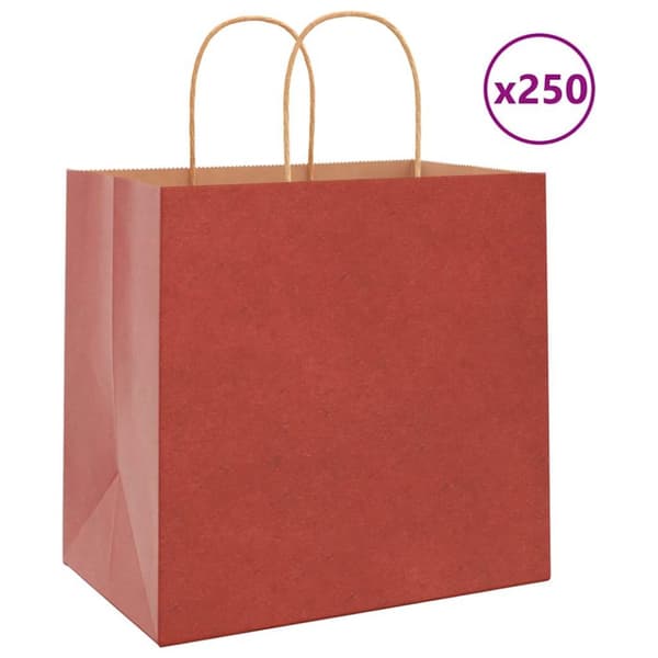 Kraftpapperspåsar 250 st med handtag röd 26x17x25 cm