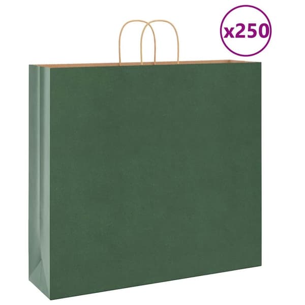 Kraftpapperspåsar 250 st med handtag grön 54x15x49 cm