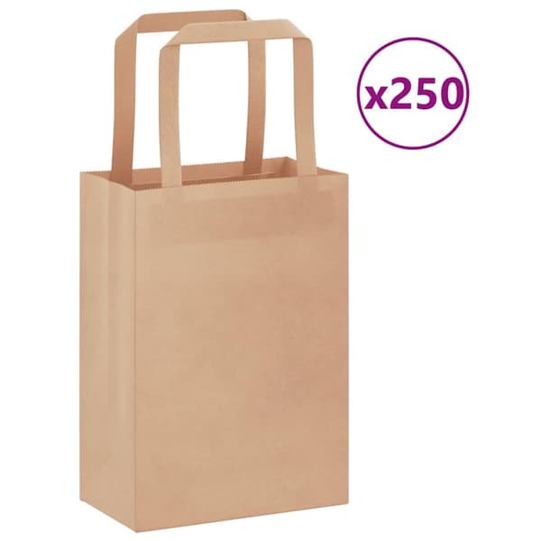 Kraftpapperspåsar 250 st med handtag brun 15x8x21 cm