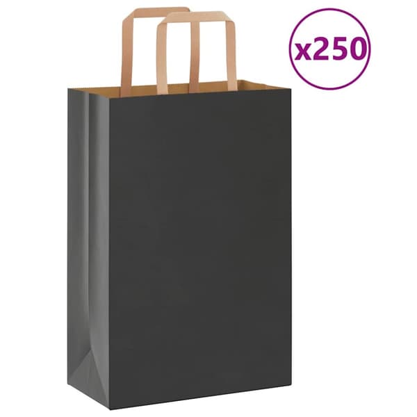 Kraftpapperspåsar 250 st med handtag svart 21x11x31 cm