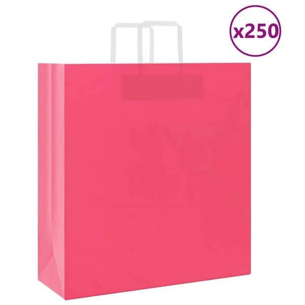 Kraftpapperspåsar 250 st med handtag rosa 45x17x48 cm
