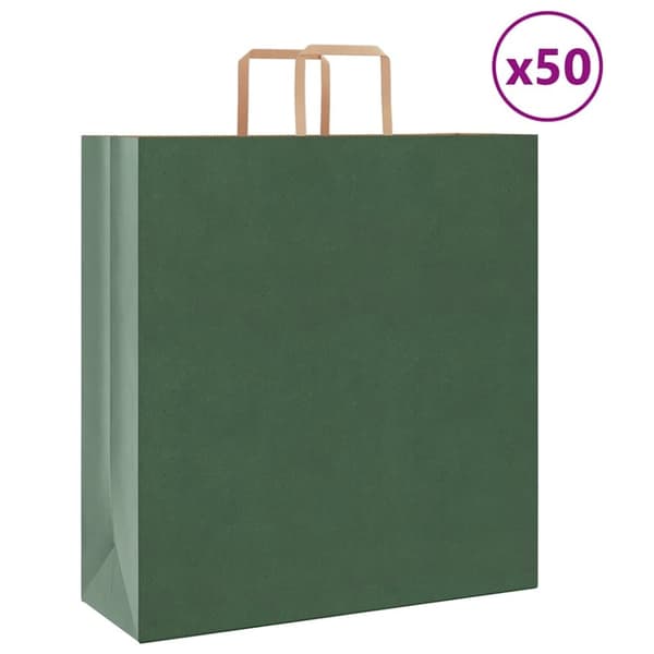 Kraftpapperspåsar 50 st med handtag grön 45x17x48 cm