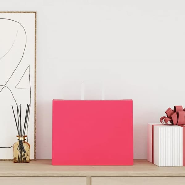 Kraftpapperspåsar 50 st med handtag rosa 32x22x24 cm