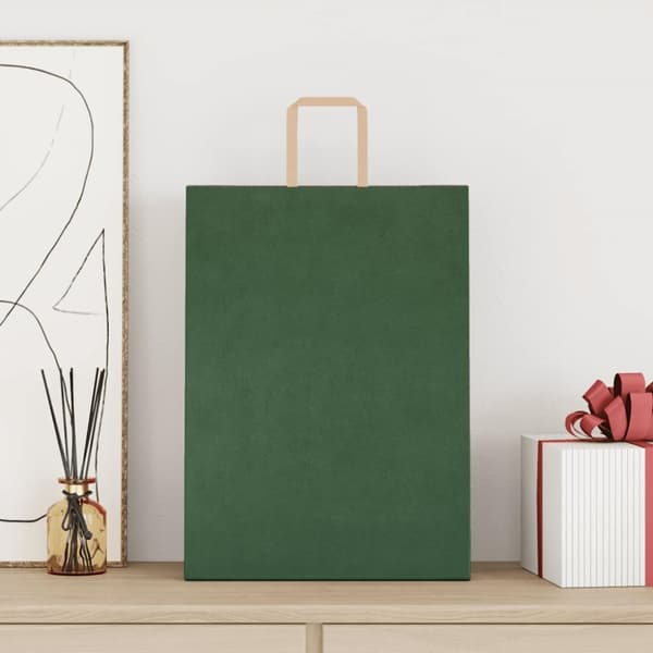 Kraftpapperspåsar 250 st med handtag grön 32x17x44 cm
