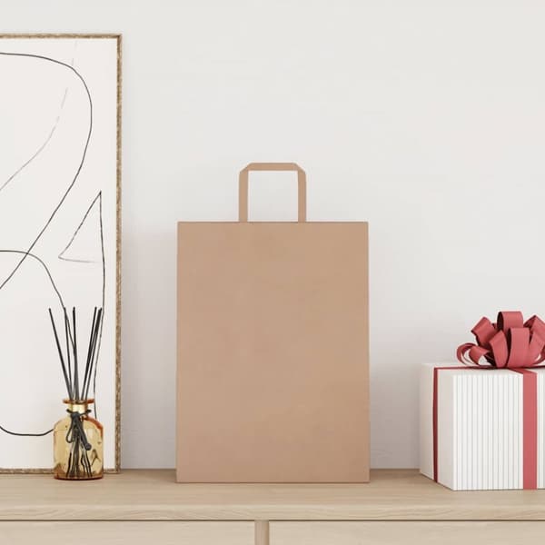 Kraftpapperspåsar 250 st med handtag brun 26x12x35 cm