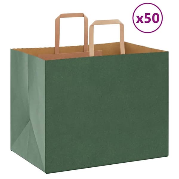 Kraftpapperspåsar 50 st med handtag grön 32x22x24 cm