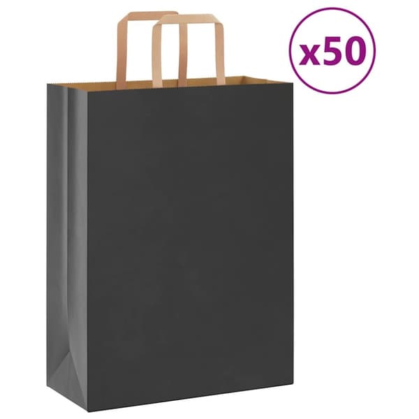 Kraftpapperspåsar 50 st med handtag svart 26x12x35 cm