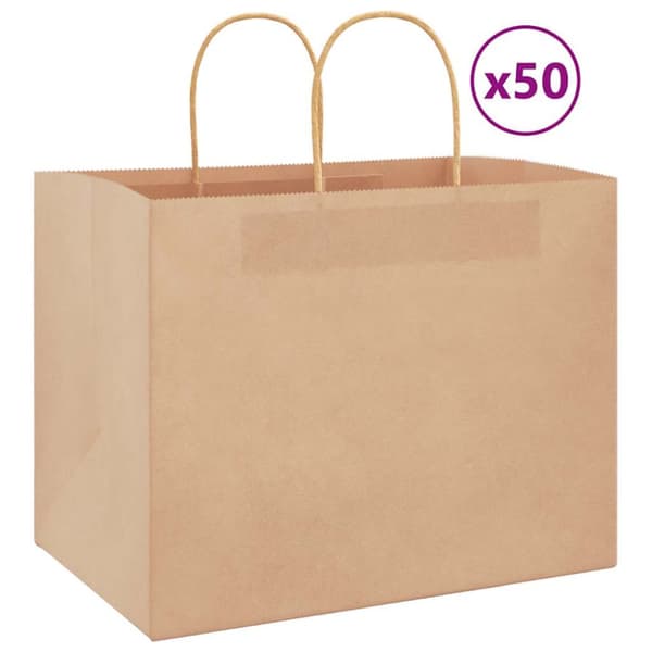 Kraftpapperspåsar 50 st med handtag brun 32x22x24 cm