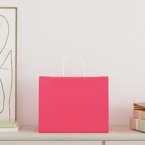 Kraftpapperspåsar 250 st med handtag rosa 32x22x24 cm