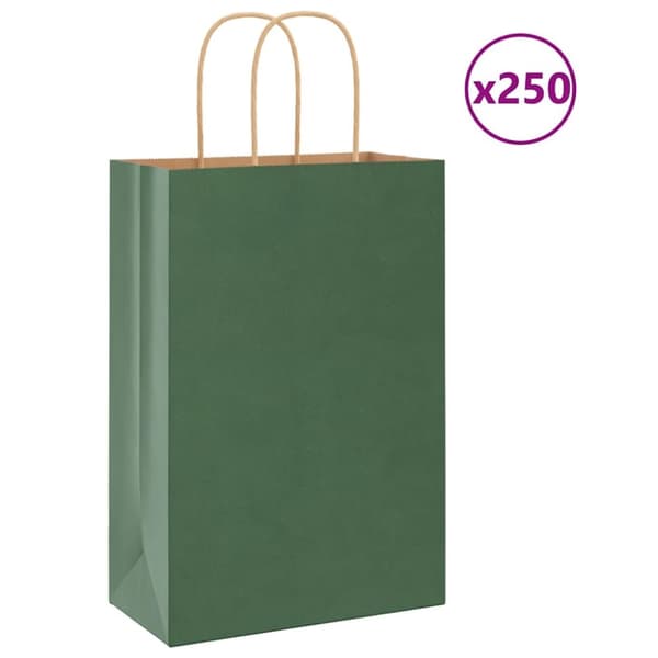 Kraftpapperspåsar 250 st med handtag grön 21x11x31 cm