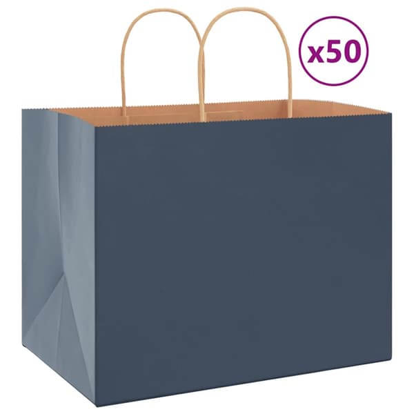 Kraftpapperspåsar 50 st med handtag blå 32x22x24 cm
