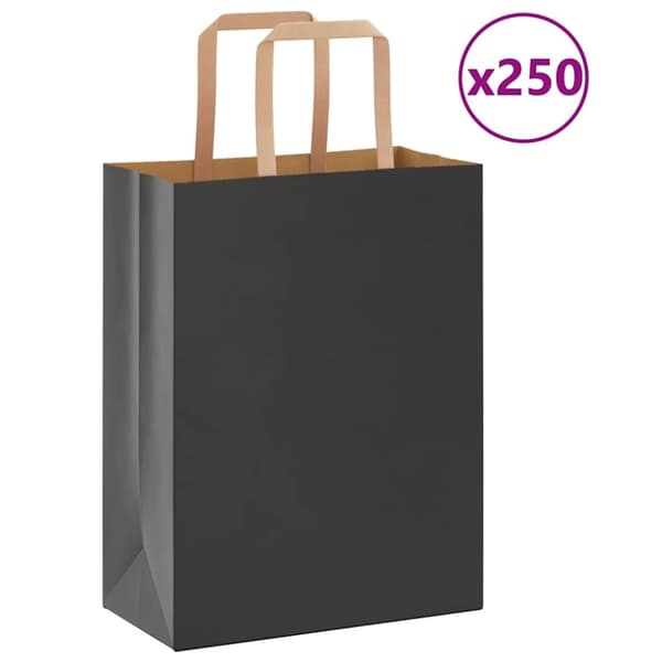 Kraftpapperspåsar 250 st med handtag svart 21x11x28 cm
