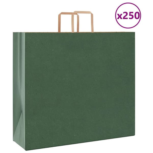 Kraftpapperspåsar 250 st med handtag grön 54x15x49 cm