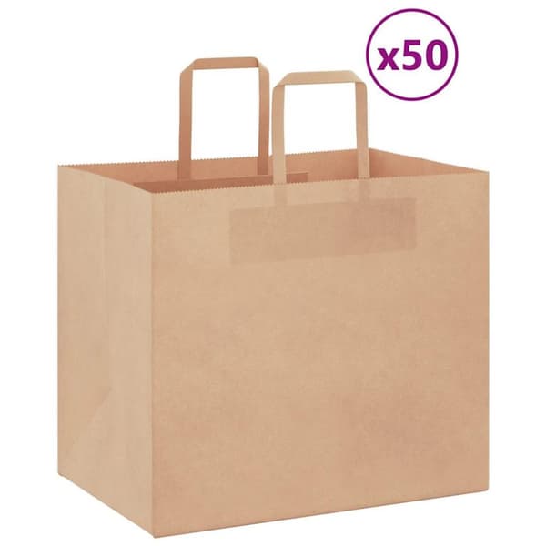 Kraftpapperspåsar 50 st med handtag brun 32x22x28 cm