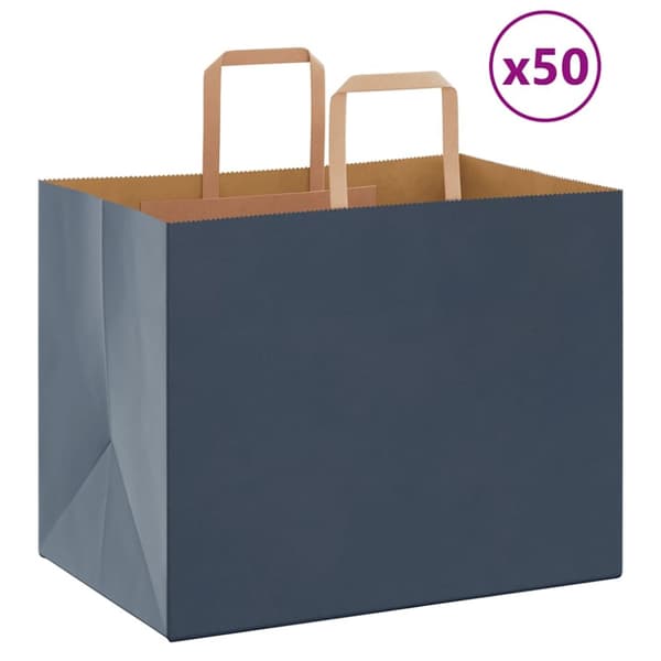 Kraftpapperspåsar 50 st med handtag blå 32x22x24 cm