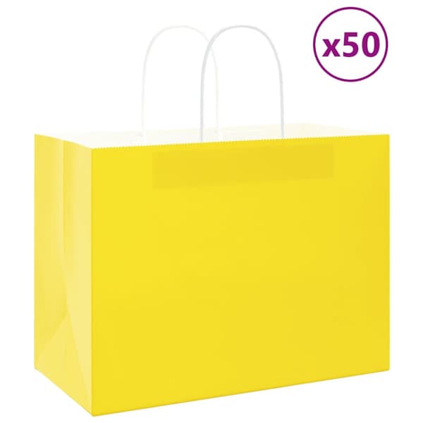 Kraftpapperspåsar 50 st med handtag gul 32x17x25 cm