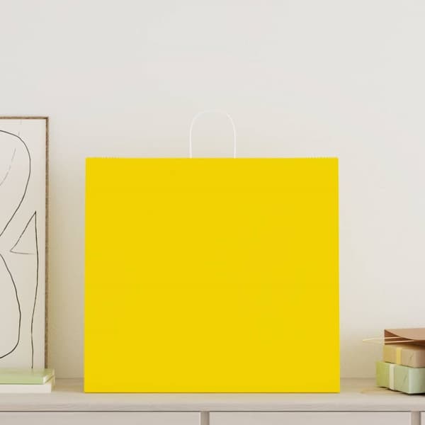 Kraftpapperspåsar 250 st med handtag gul 54x15x49 cm