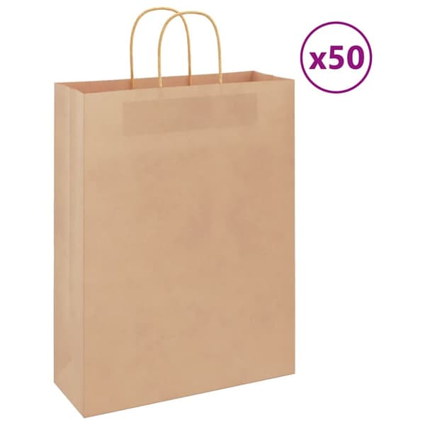 Kraftpapperspåsar 50 st med handtag brun 32x12x42 cm