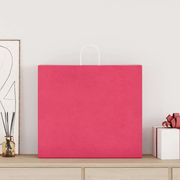 Kraftpapperspåsar 50 st med handtag rosa 54x15x49 cm