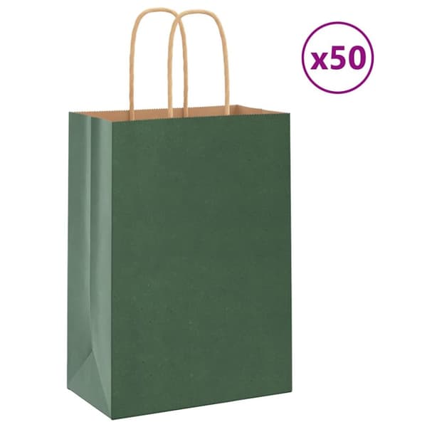 Kraftpapperspåsar 50 st med handtag grön 15x8x21 cm