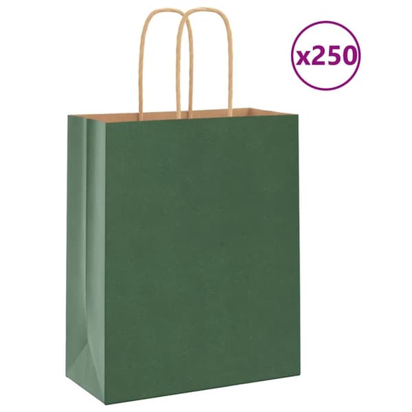 Kraftpapperspåsar 250 st med handtag grön 18x8x22 cm