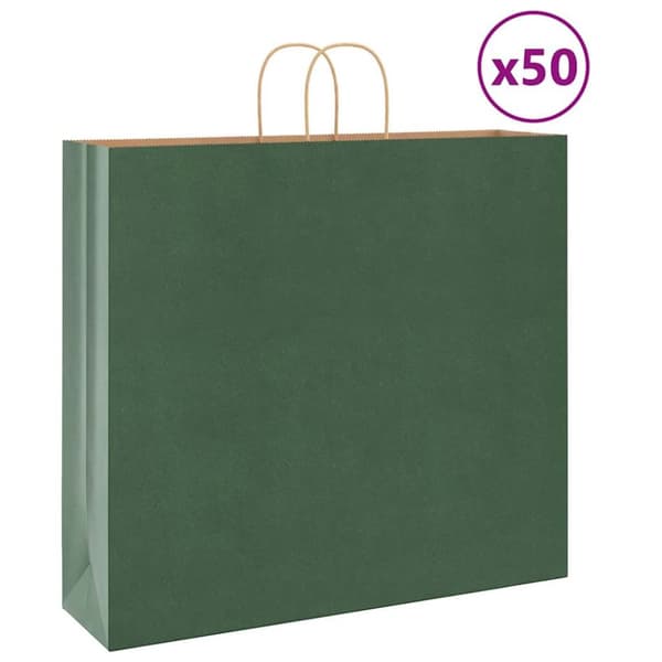 Kraftpapperspåsar 50 st med handtag grön 54x15x49 cm