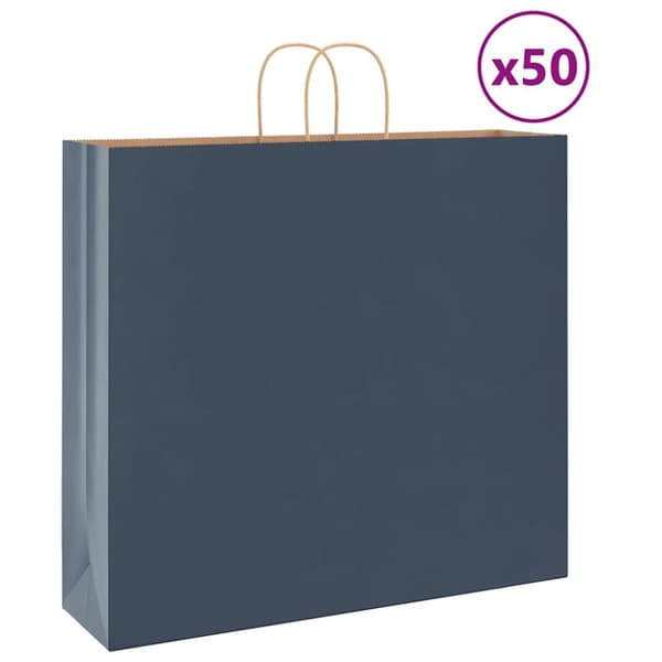 Kraftpapperspåsar 50 st med handtag blå 54x15x49 cm