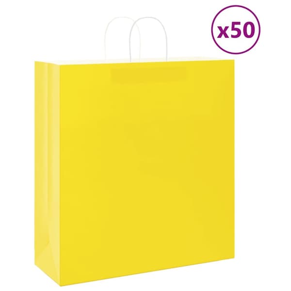 Kraftpapperspåsar 50 st med handtag gul 45x17x48 cm