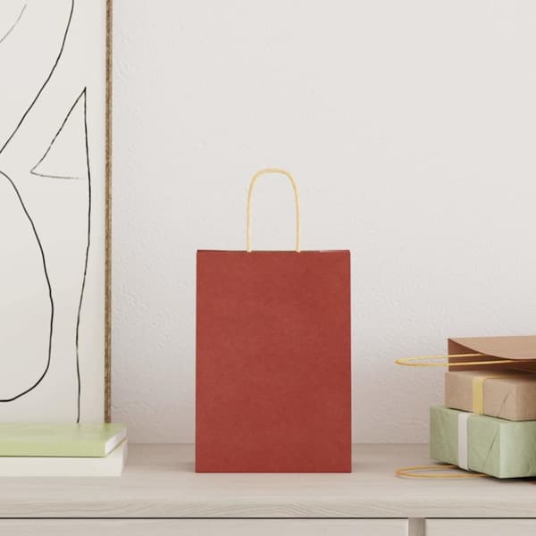 Kraftpapperspåsar 250 st med handtag röd 15x8x21 cm