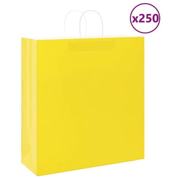Kraftpapperspåsar 250 st med handtag gul 45x17x48 cm