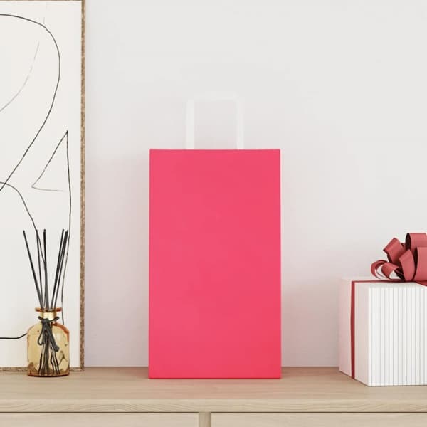 Kraftpapperspåsar 250 st med handtag rosa 21x11x36 cm