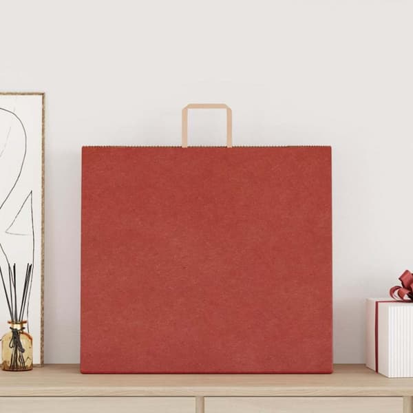 Kraftpapperspåsar 250 st med handtag röd 54x15x49 cm