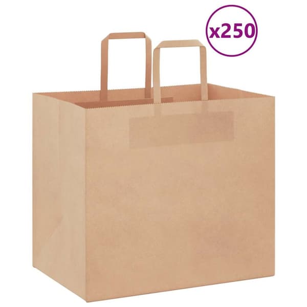 Kraftpapperspåsar 250 st med handtag brun 32x22x28 cm