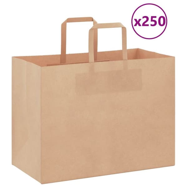 Kraftpapperspåsar 250 st med handtag brun 32x17x25 cm