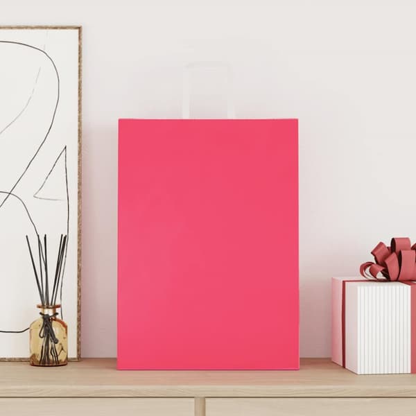 Kraftpapperspåsar 50 st med handtag rosa 32x17x44 cm