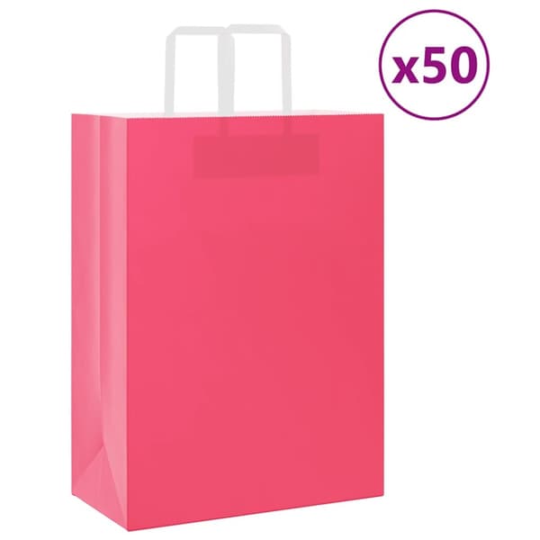 Kraftpapperspåsar 50 st med handtag rosa 32x17x44 cm