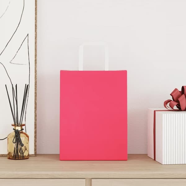 Kraftpapperspåsar 50 st med handtag rosa 21x11x28 cm