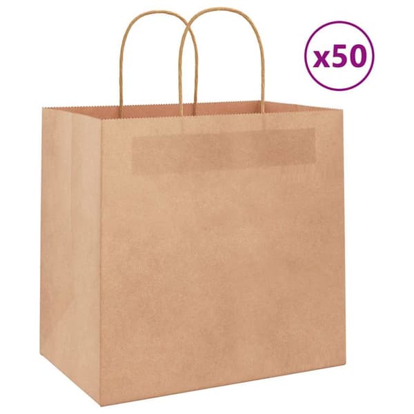 Kraftpapperspåsar 50 st med handtag brun 26x17x25 cm