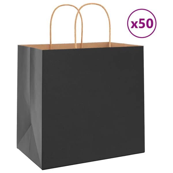 Kraftpapperspåsar 50 st med handtag svart 26x17x25 cm