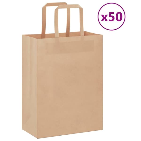 Kraftpapperspåsar 50 st med handtag brun 21x11x28 cm